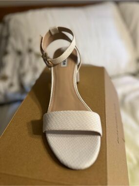 Dune London Cream Textured Ankle-Strap Sandal